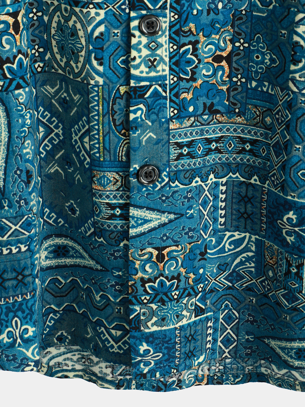 Retro Blue Short-Sleeved Button-Up Shirt for Men