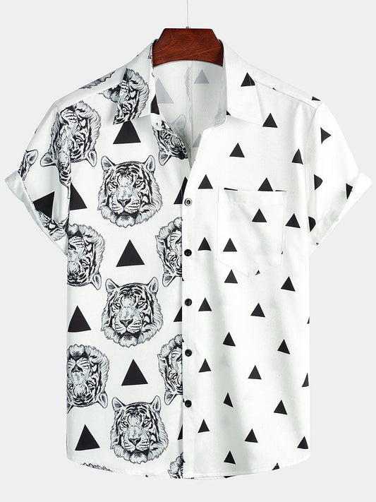 Men's Short Sleeve Hawaiian Tiger Print Summer Shirt