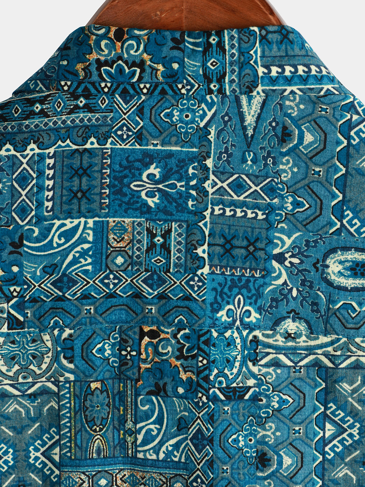Retro Blue Short-Sleeved Button-Up Shirt for Men