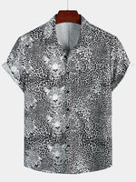 Men's Short Sleeve Hawaiian Shirt with Leopard Print