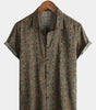 Retro Tribal Bohemian Brown Short-Sleeved Shirt with Vintage Paisley Print for Men from the 70s