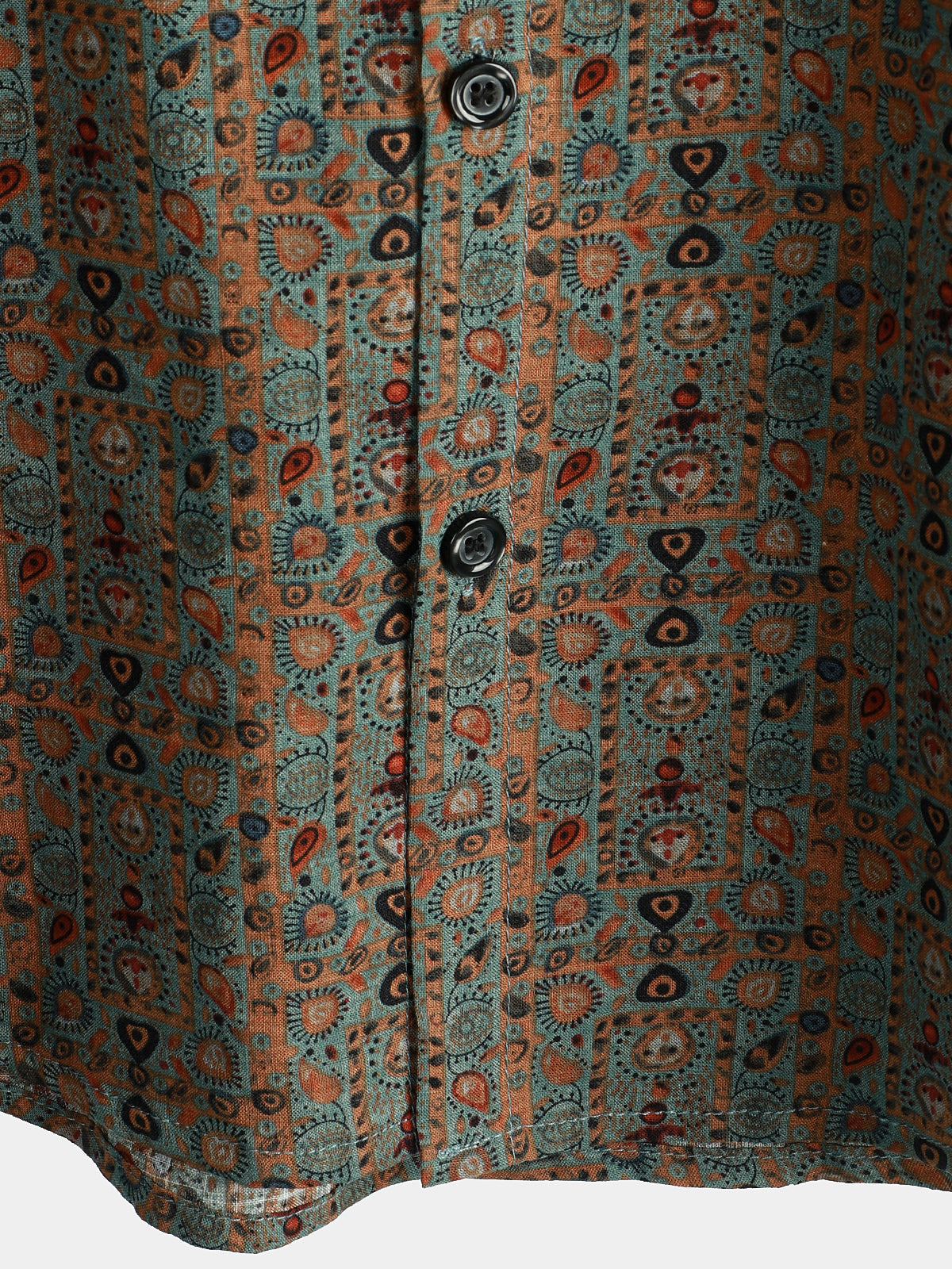 Retro Tribal Bohemian Brown Short-Sleeved Shirt with Vintage Paisley Print for Men from the 70s