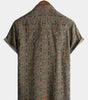 Retro Tribal Bohemian Brown Short-Sleeved Shirt with Vintage Paisley Print for Men from the 70s
