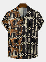 Men's Short Sleeve Tiger and Rose Print Shirt