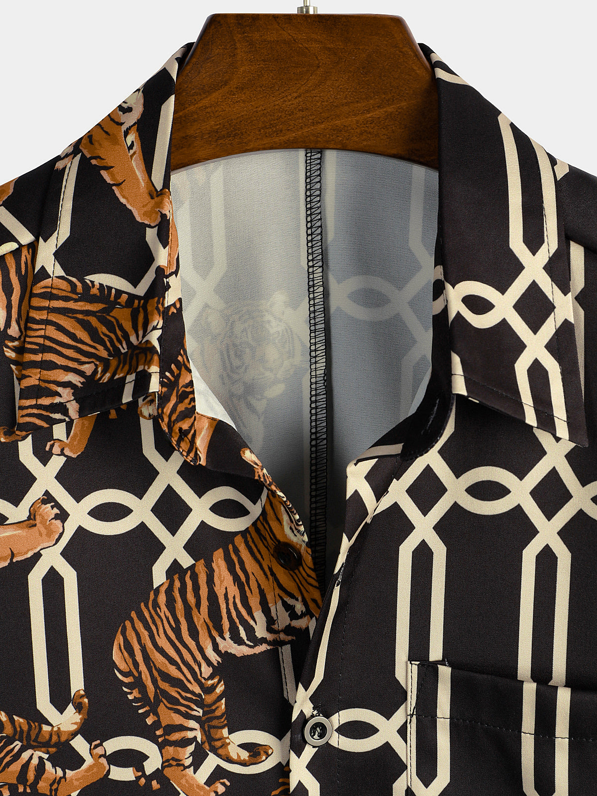 Men's Short Sleeve Tiger and Rose Print Shirt