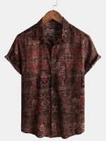 Short-Sleeved Cotton Retro Paisley Print Shirt for Men