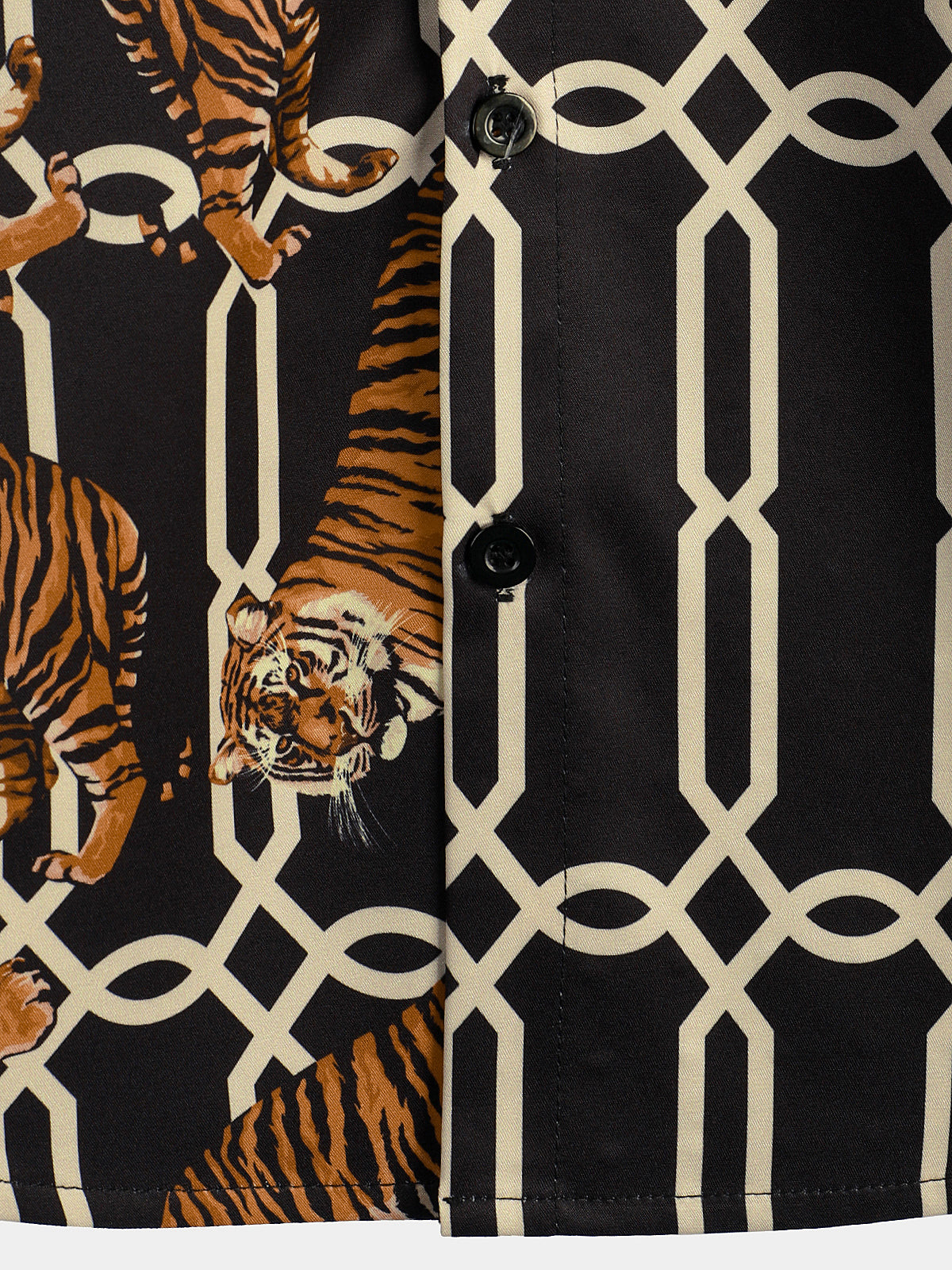 Men's Short Sleeve Tiger and Rose Print Shirt