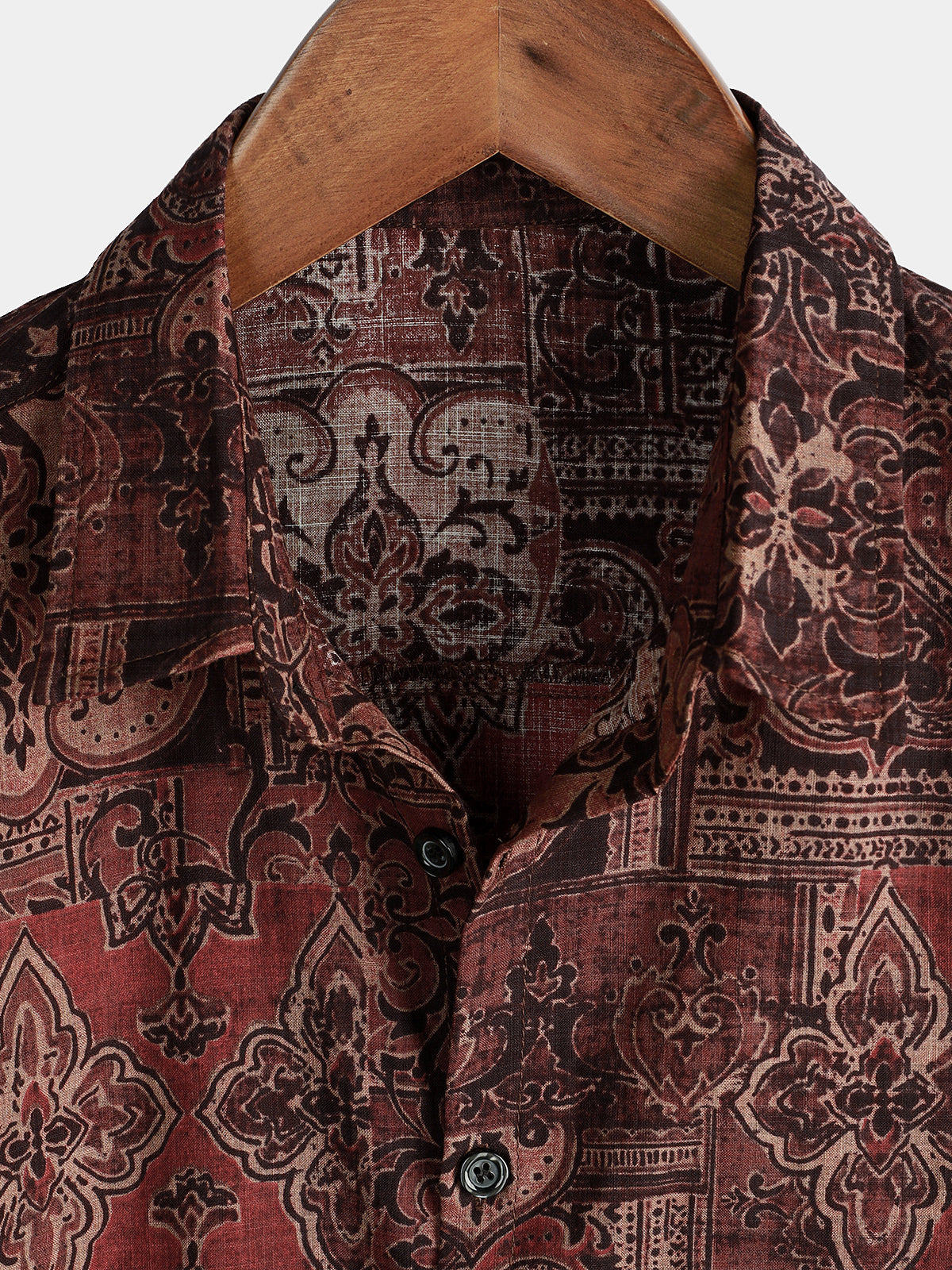 Short-Sleeved Cotton Retro Paisley Print Shirt for Men