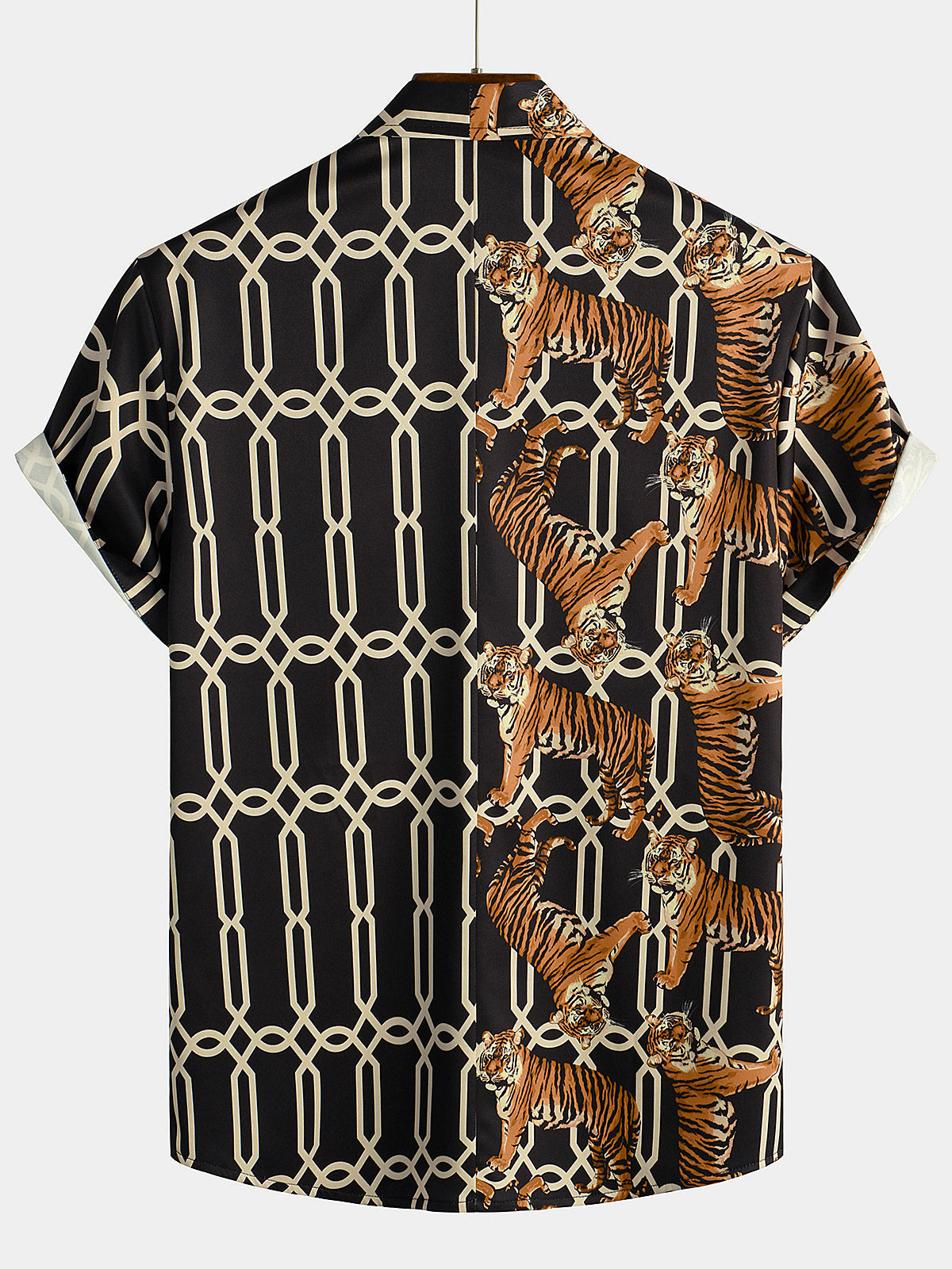 Men's Short Sleeve Tiger and Rose Print Shirt