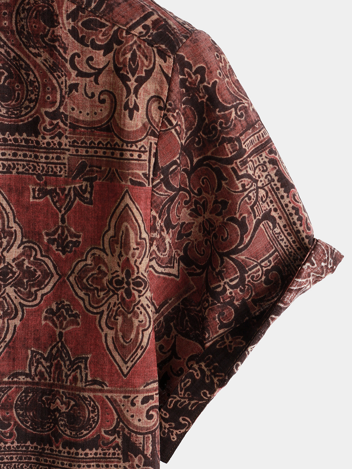 Short-Sleeved Cotton Retro Paisley Print Shirt for Men