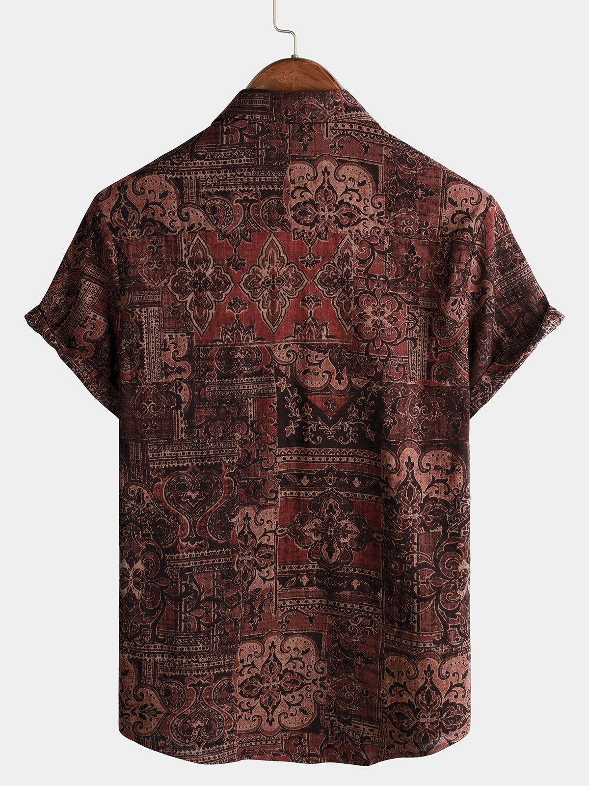 Short-Sleeved Cotton Retro Paisley Print Shirt for Men