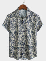 Men's Short Sleeve Casual Shirt, Floral Pattern, Perfect for Parties