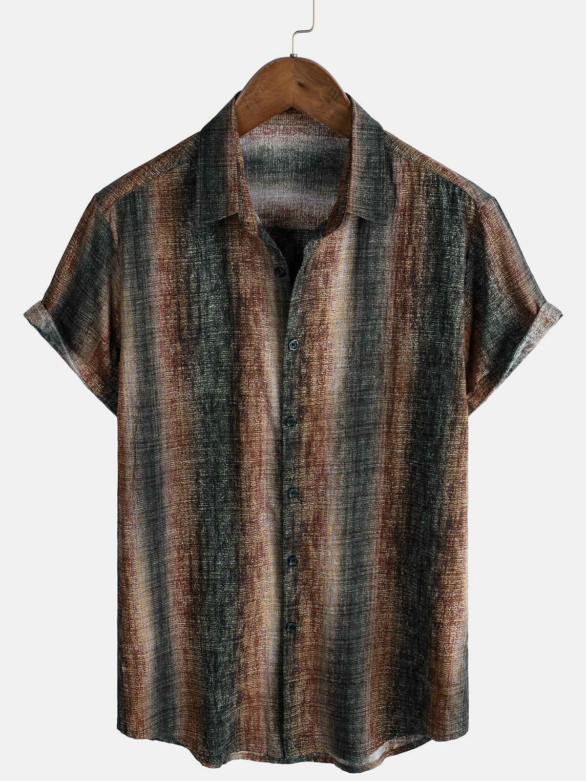 Men's Casual Short Sleeve Shirt, Retro Striped Print, Ideal for Parties