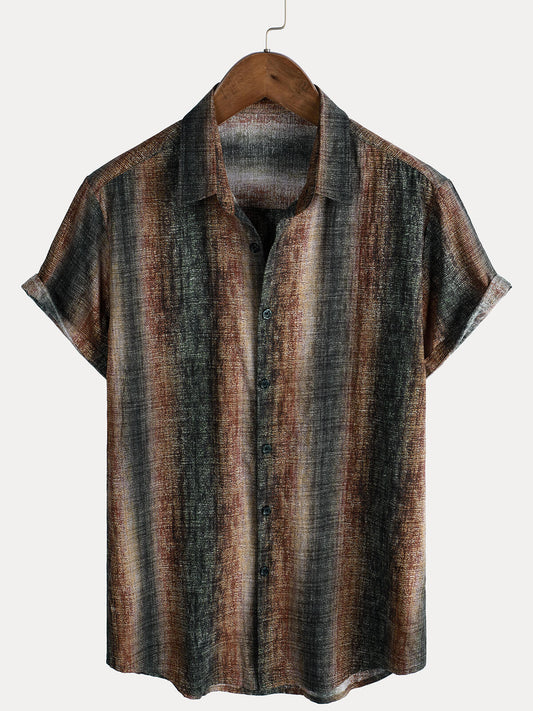 Men's Casual Short Sleeve Shirt, Retro Striped Print, Ideal for Parties