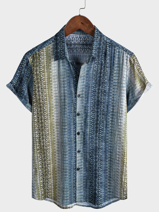 Men's Retro Gradient Striped Short Sleeve Shirt