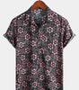 Short-sleeved Hawaiian shirt with pink floral pockets for men