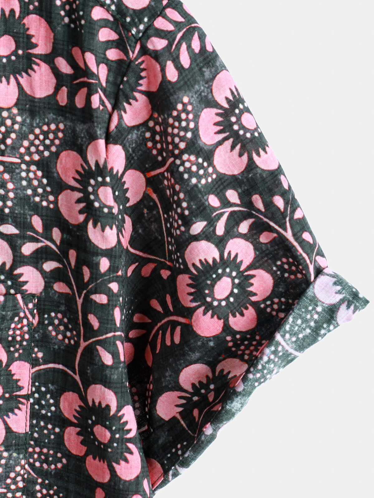 Short-sleeved Hawaiian shirt with pink floral pockets for men
