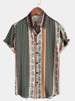 Green Short-Sleeved Elephant Print Shirt for Men