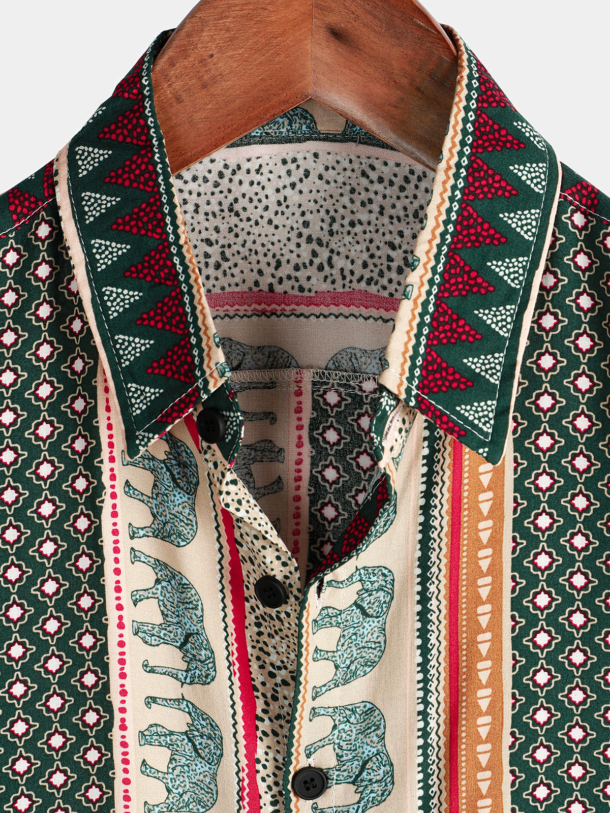 Green Short-Sleeved Elephant Print Shirt for Men