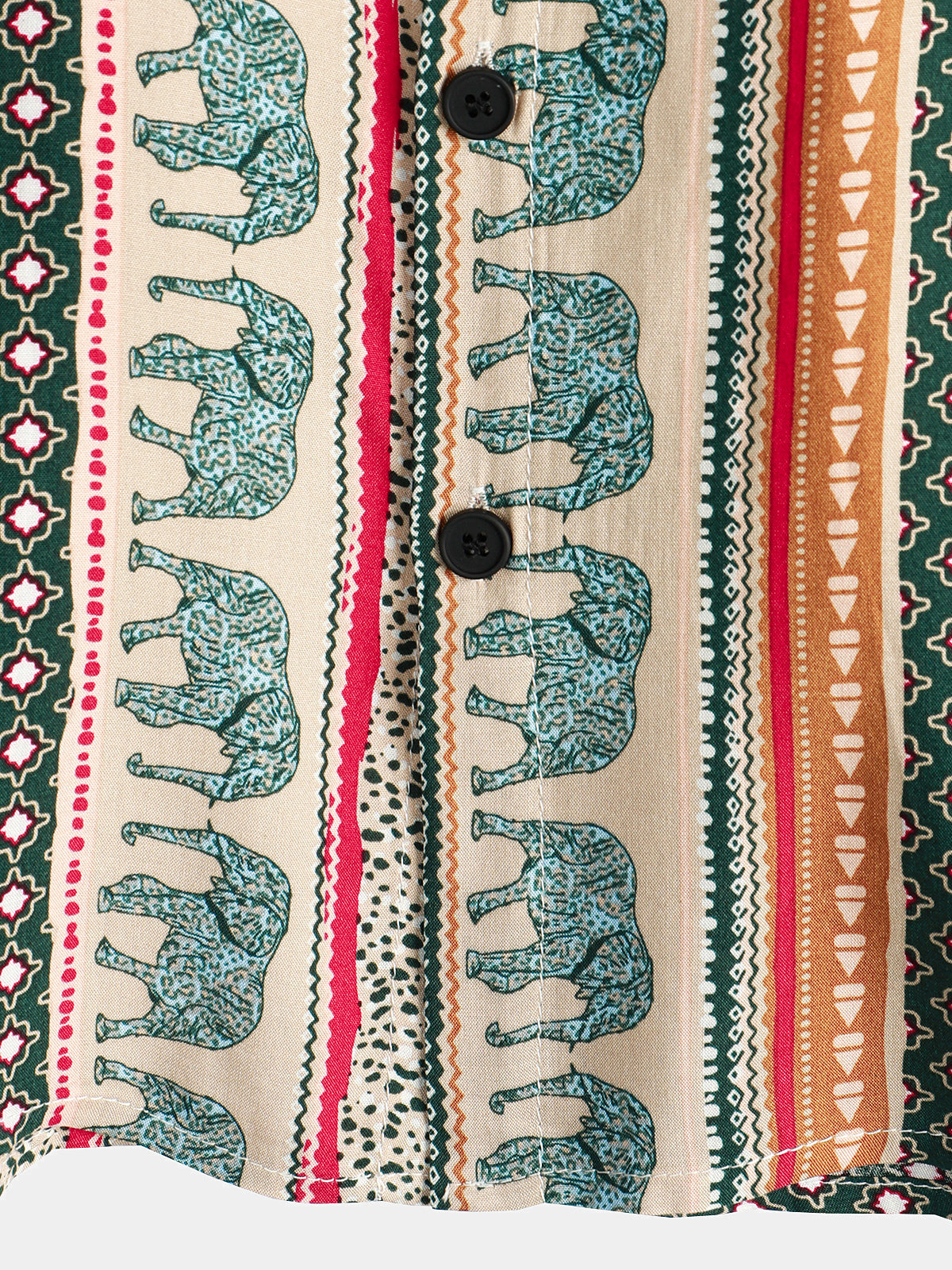 Green Short-Sleeved Elephant Print Shirt for Men