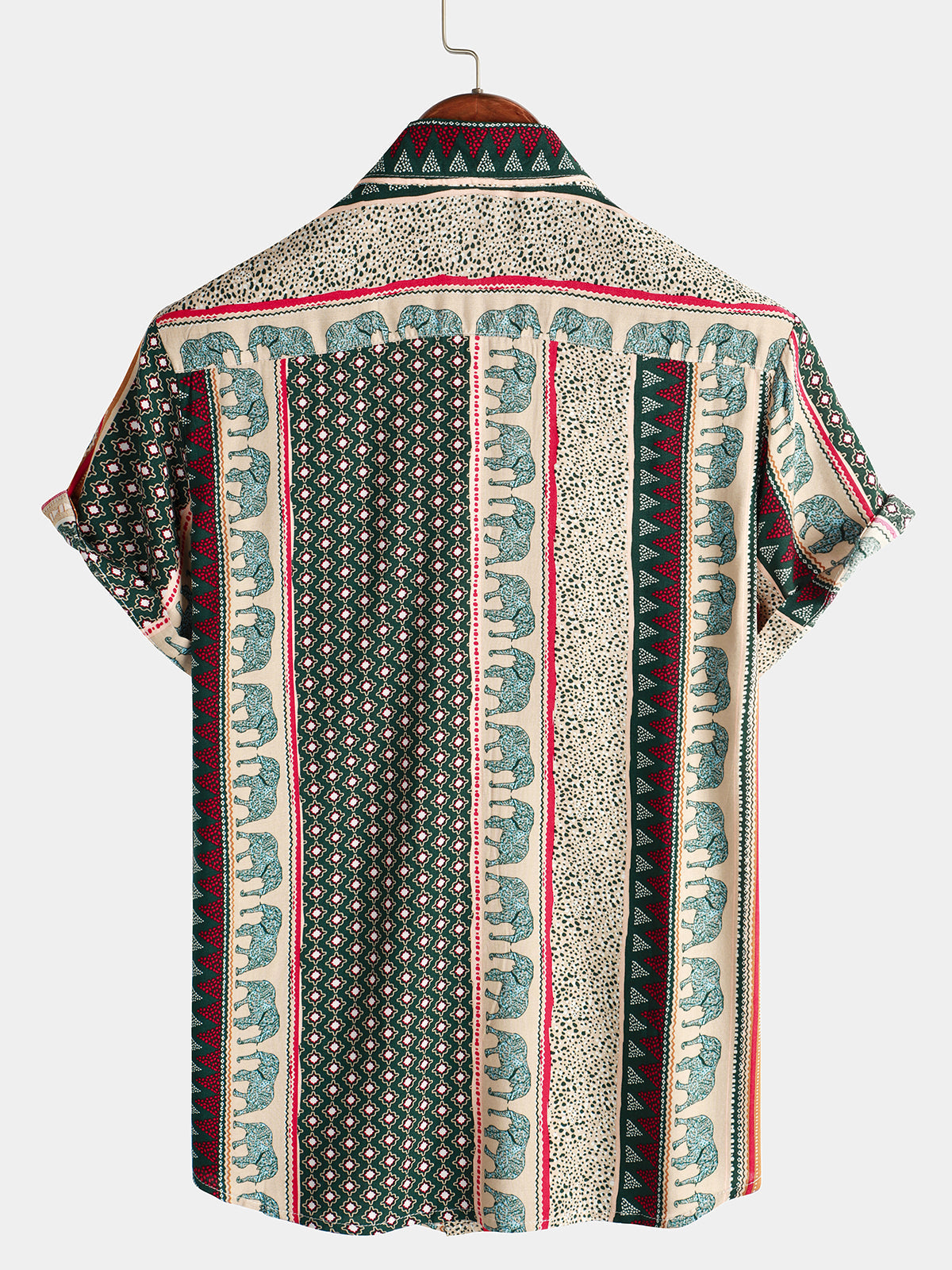Green Short-Sleeved Elephant Print Shirt for Men