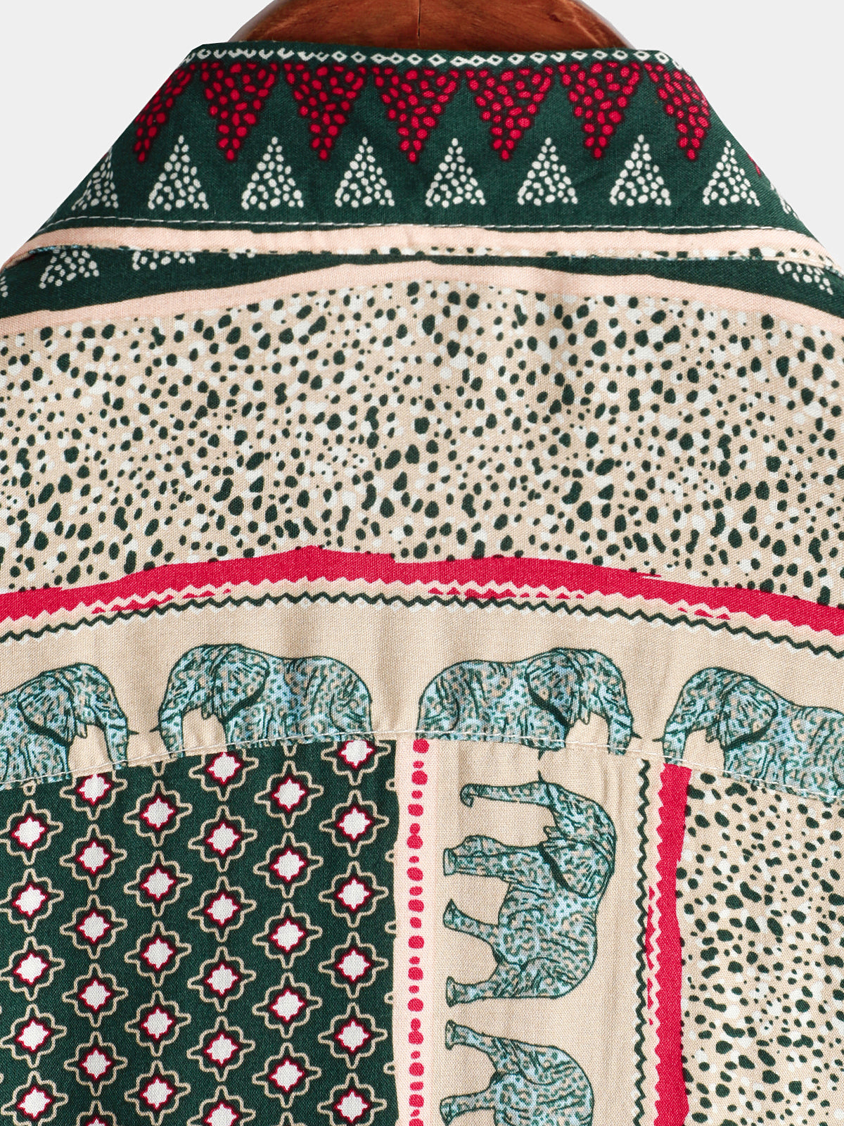 Green Short-Sleeved Elephant Print Shirt for Men