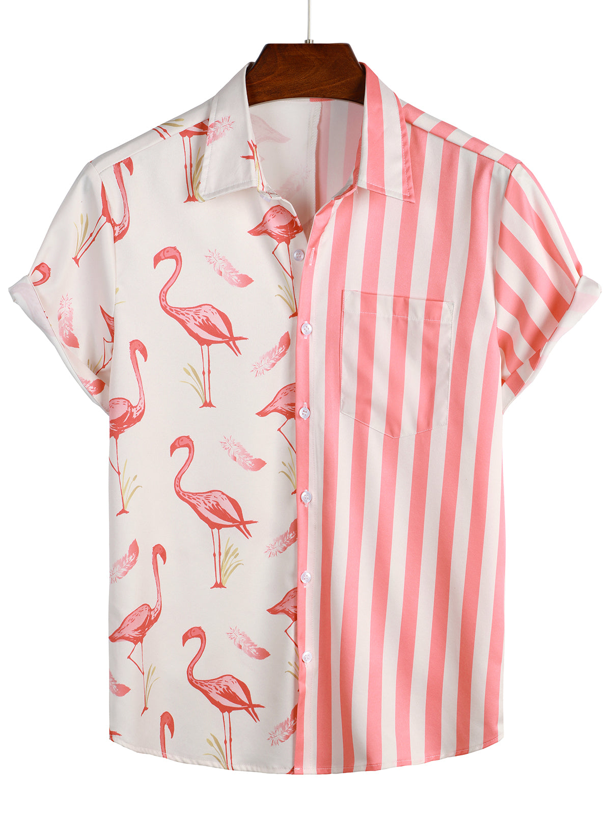 Summer Striped Shirt with Pockets and Flamingo Stripes