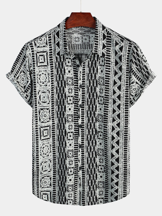 Men's Short Sleeve Button-Up Bohemian Hawaiian Shirt