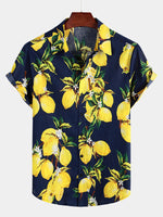 Men's Tropical Yellow Lemon Print Short Sleeve Hawaiian Shirt