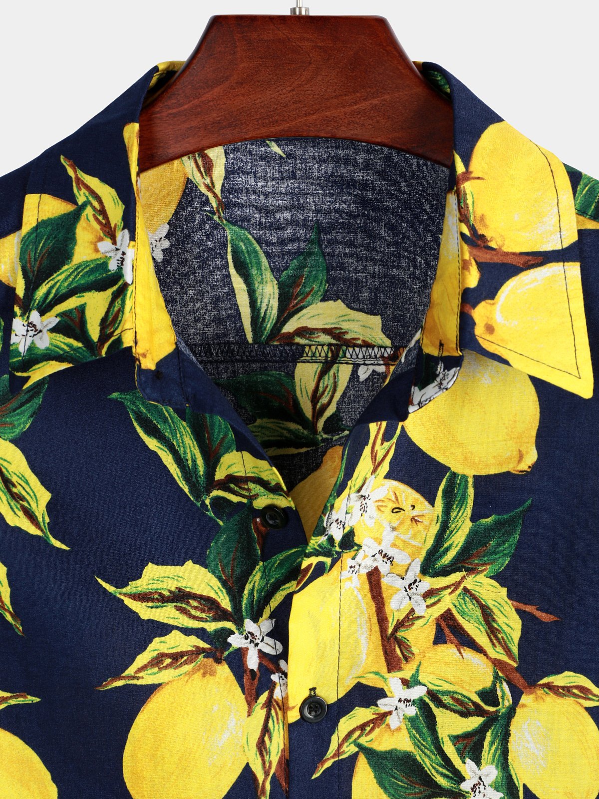 Hawaiian Beach Summer Holiday Short Sleeve Shirt with Tropical Lemon Print for Men