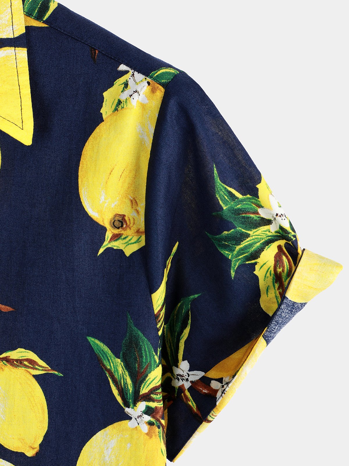Hawaiian Beach Summer Holiday Short Sleeve Shirt with Tropical Lemon Print for Men