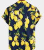 Hawaiian Beach Summer Holiday Short Sleeve Shirt with Tropical Lemon Print for Men