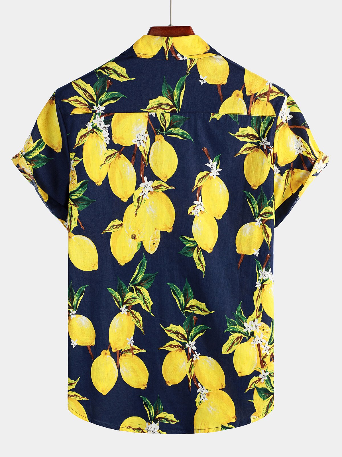 Hawaiian Beach Summer Holiday Short Sleeve Shirt with Tropical Lemon Print for Men