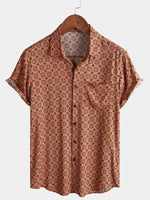 Vintage Short-Sleeved Button-Up Shirt for Men