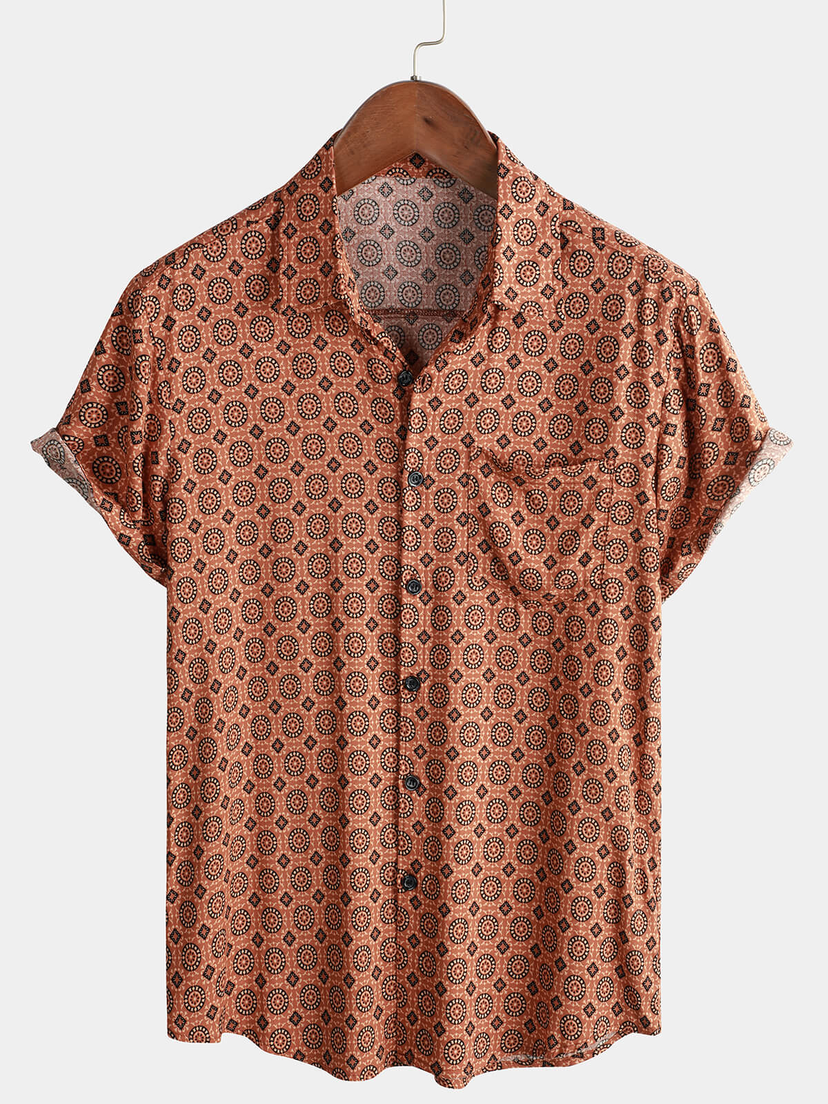Vintage Short-Sleeved Button-Up Shirt for Men
