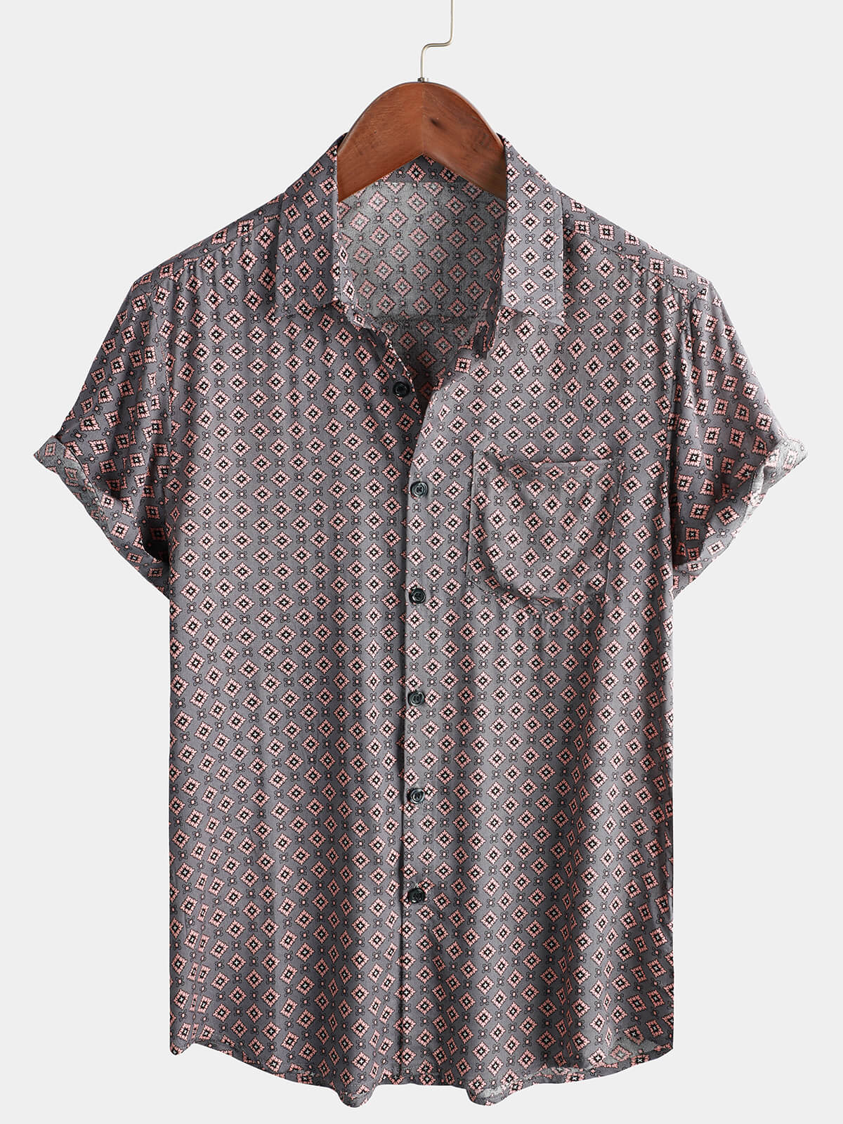 Men's Vintage Geometric Summer Beach Short Sleeve Shirt