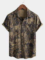 Men's Casual Vintage Short Sleeve Shirt, Retro Floral Print
