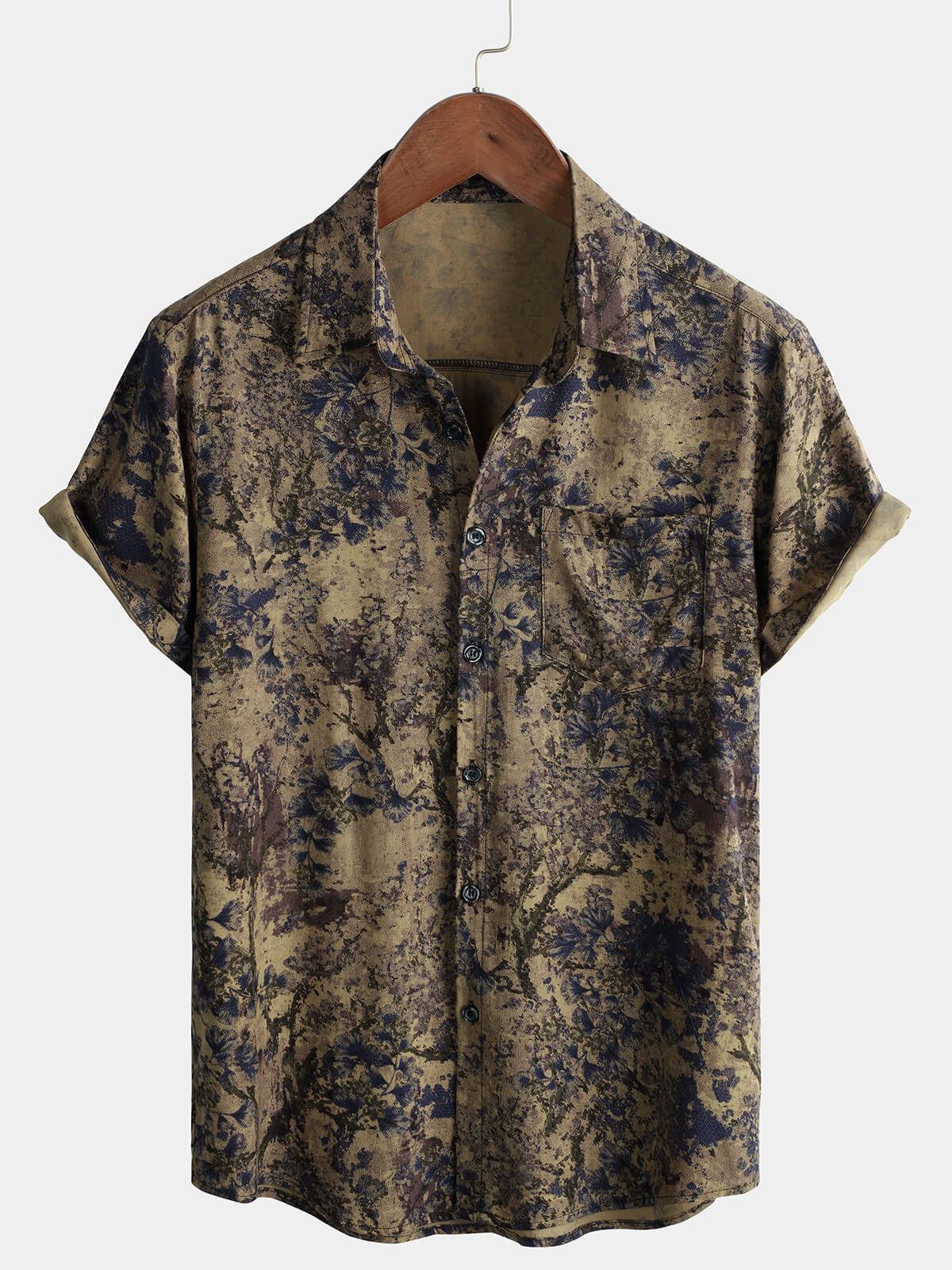 Men's Casual Vintage Short Sleeve Shirt, Retro Floral Print