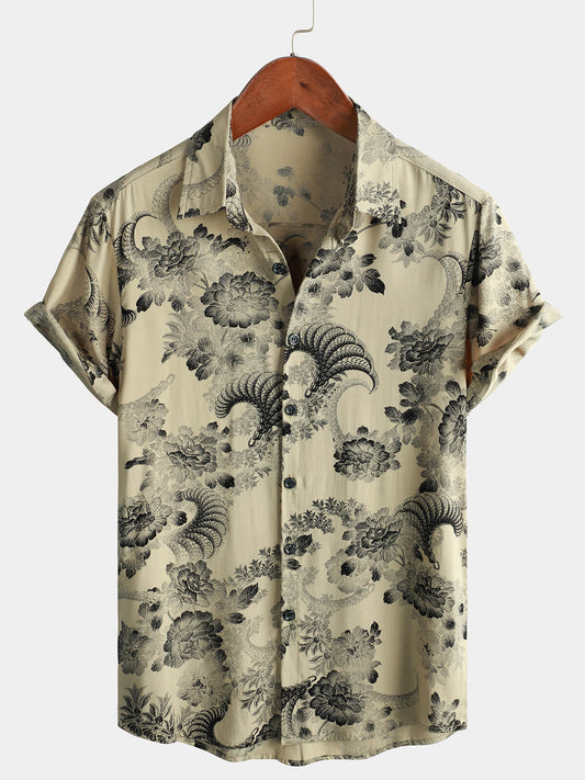 Hawaiian Short Sleeve Beach Shirt with Floral Print for Men