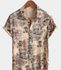 Short-Sleeved Button-Up Holiday Shirt for Men with Floral Print