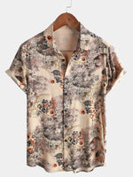 Short-Sleeved Button-Up Holiday Shirt for Men with Floral Print