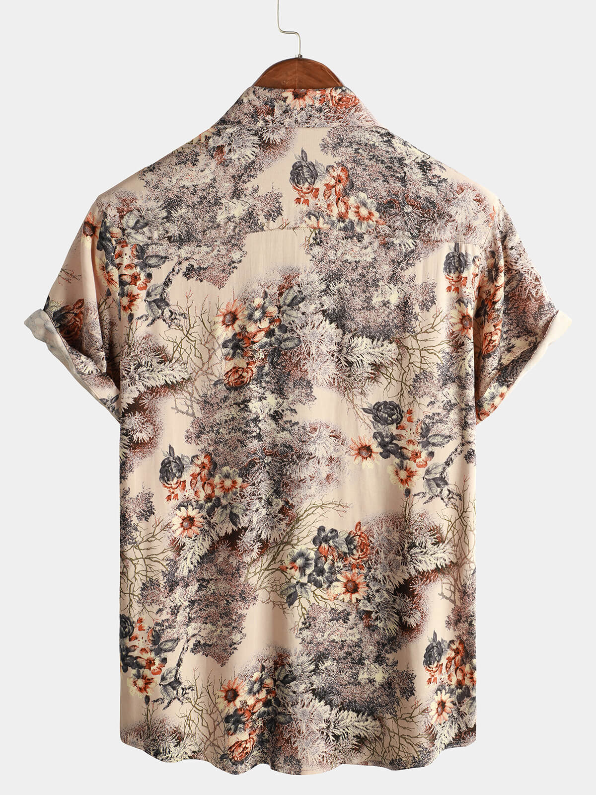 Short-Sleeved Button-Up Holiday Shirt for Men with Floral Print