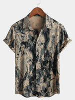 Casual Vintage Short Sleeve Men's Shirt in Retro Artistic Khaki