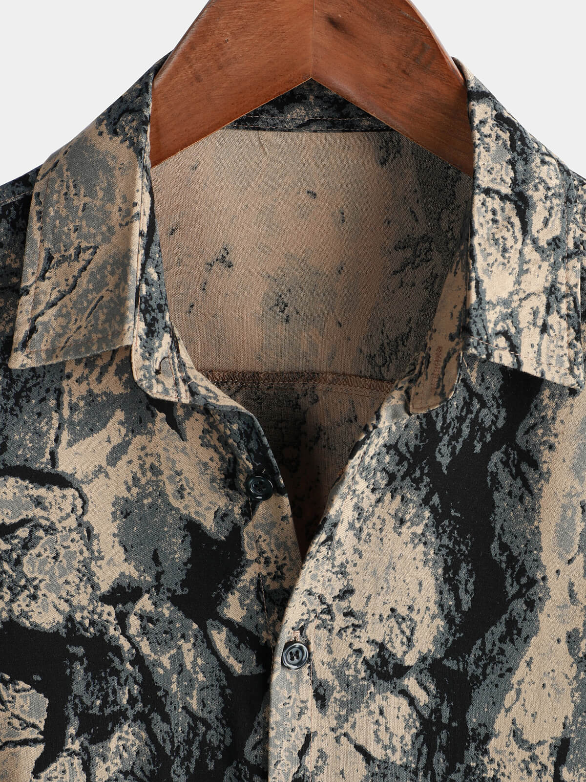 Casual Vintage Short Sleeve Men's Shirt in Retro Artistic Khaki