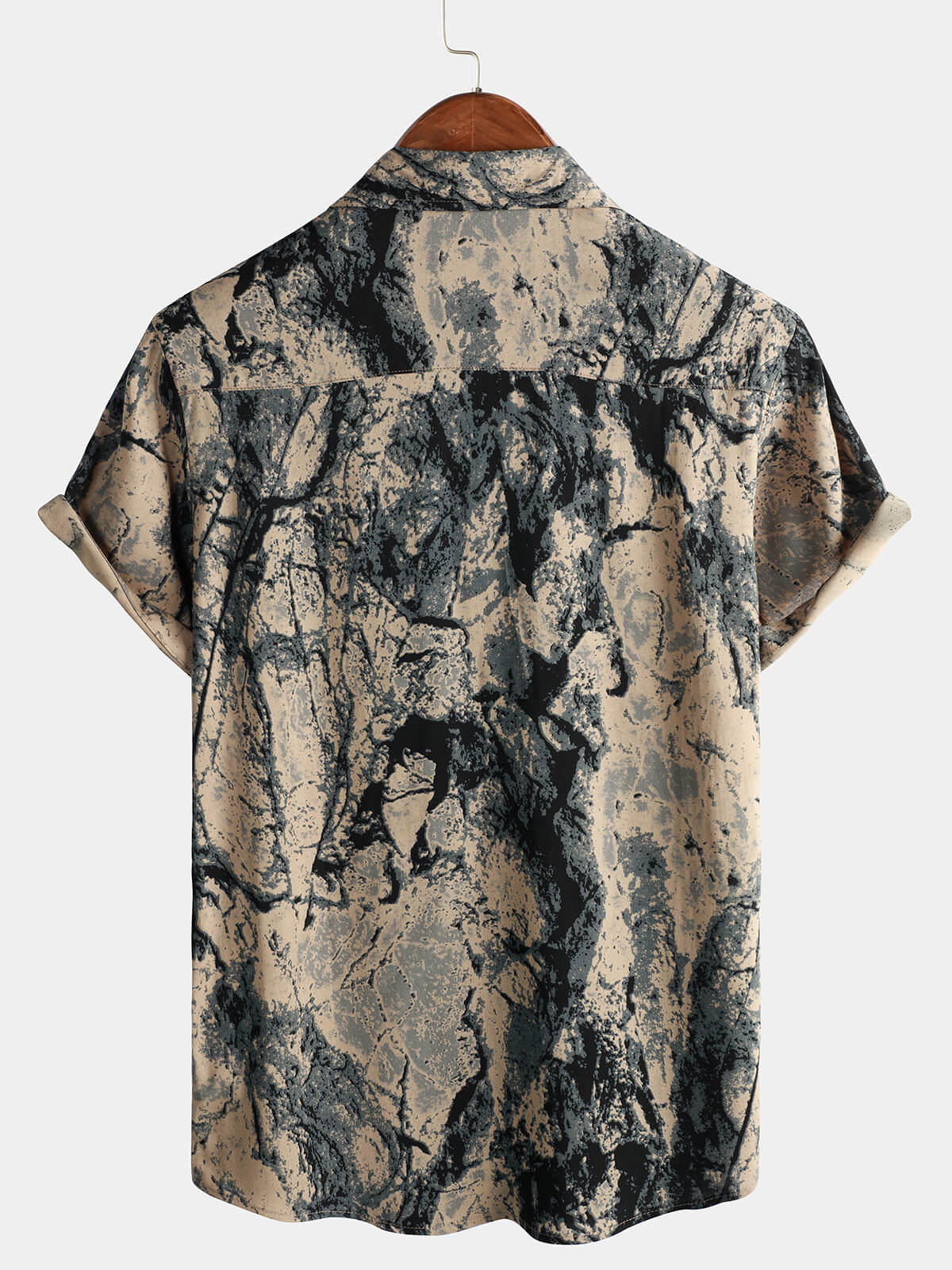 Casual Vintage Short Sleeve Men's Shirt in Retro Artistic Khaki