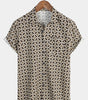 Khaki Short-Sleeved Shirt with Geometric Floral Pocket for Men