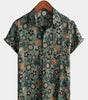 Green Cotton Hawaiian Shirt for Men, Vintage Floral Print