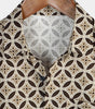 Khaki Short-Sleeved Shirt with Geometric Floral Pocket for Men