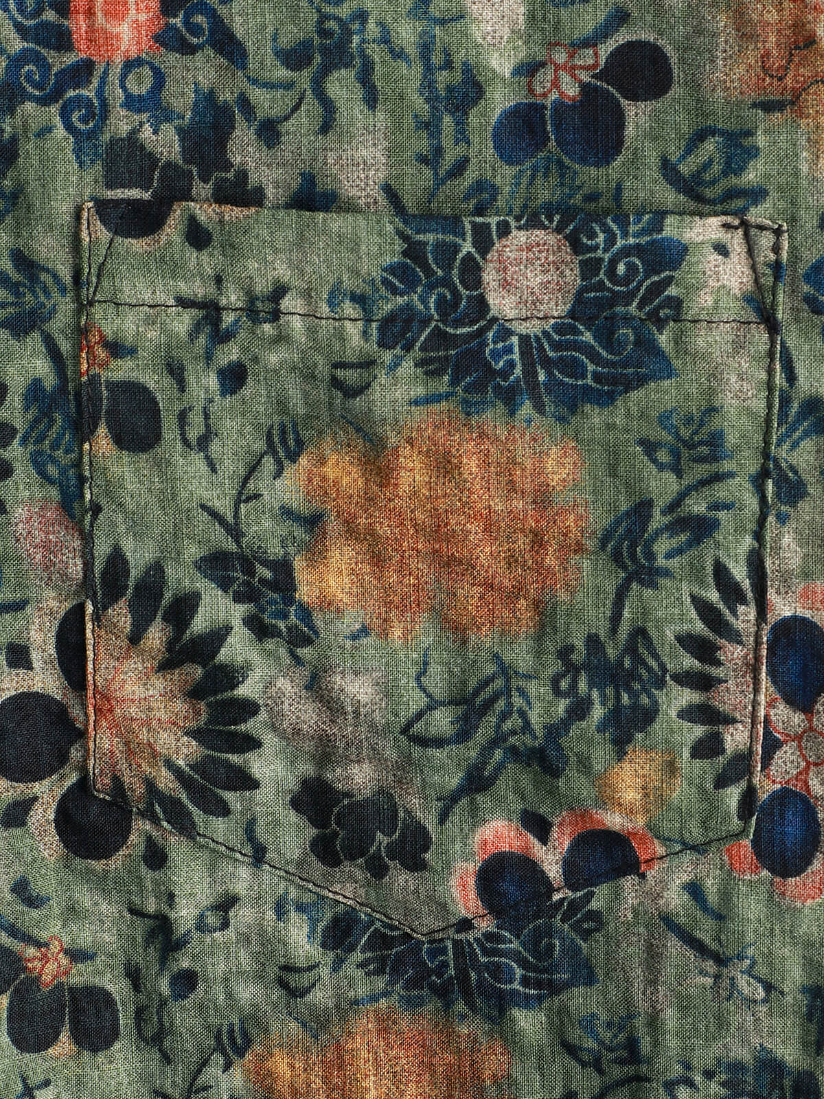Green Cotton Hawaiian Shirt for Men, Vintage Floral Print