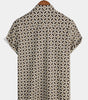 Khaki Short-Sleeved Shirt with Geometric Floral Pocket for Men